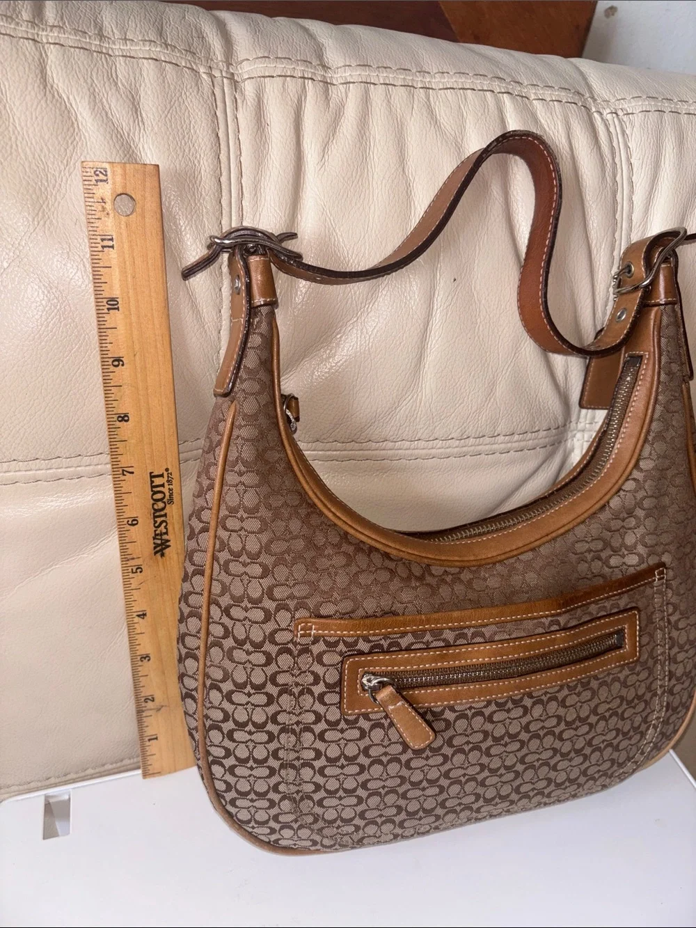 Coach Vintage Brown Signature Hobo with Tan Trim